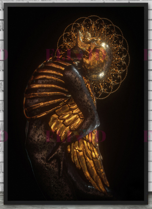 Fallen Angel Skeleton Canvas - Golden Poster Wall Art - No Frame