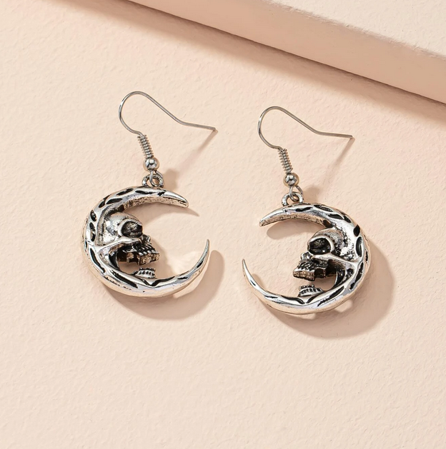 Crescent Moon Skull Earring