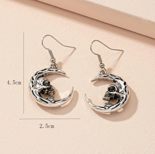 Crescent Moon Skull Earring