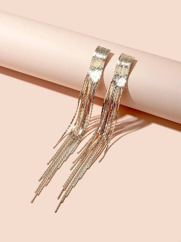 Long Metal Tassel Drop Earrings