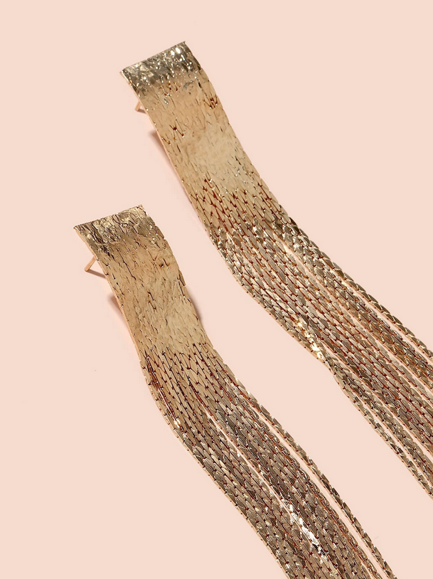 Long Metal Tassel Drop Earrings