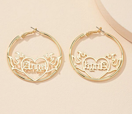 Angel Flames Heart Hoop Earrings