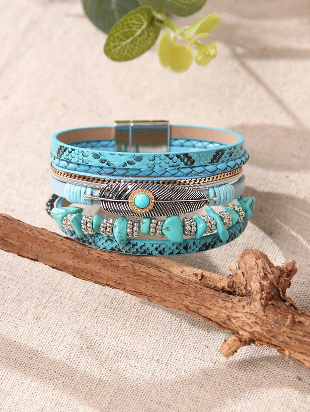 EMERY ROSE Snakeskin Print Turquoise Themed Layered Bracelet