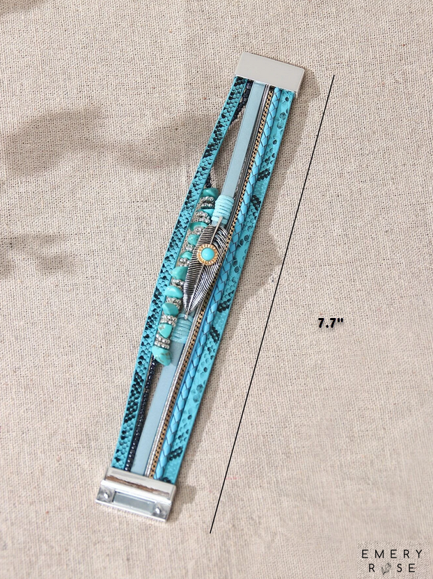EMERY ROSE Snakeskin Print Turquoise Themed Layered Bracelet