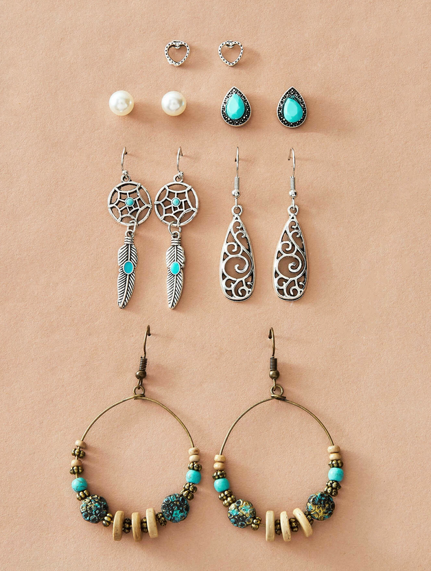 Boho Style Vintage Earring Set (6 pairs)