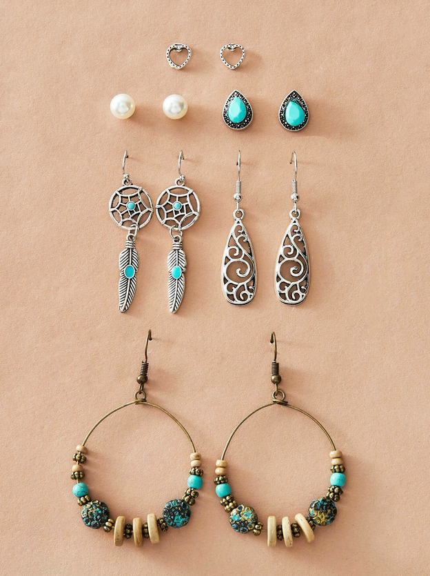 Boho Style Vintage Earring Set (6 pairs)
