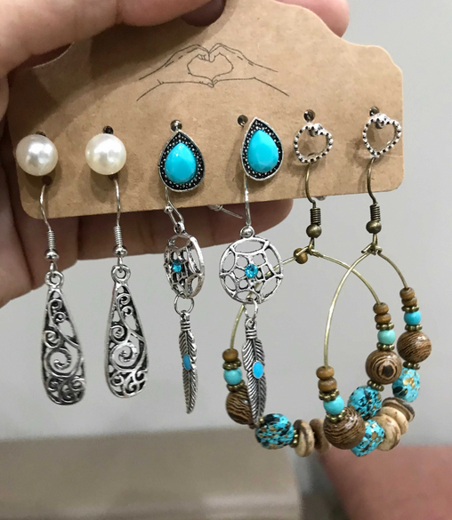 Boho Style Vintage Earring Set (6 pairs)