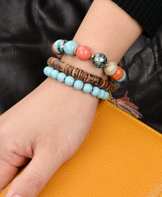 Stacked Multi Color Natural Stone Beads Bracelet