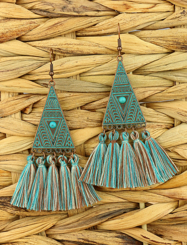 Vintage Boho Aztec Tassel Pendant Earring