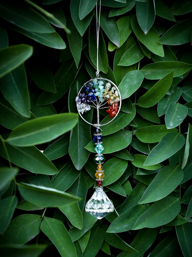 Wall / Window Hanging Multi-Colored Chakra Tree Prism