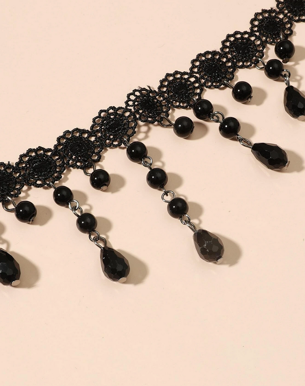Beaded Drop Down Lace Choker