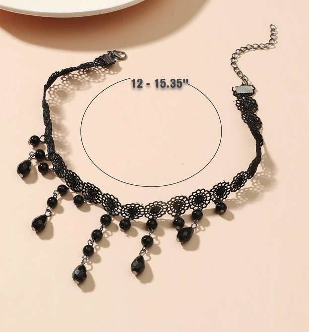 Beaded Drop Down Lace Choker