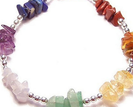 Chakra Bracelet Gemstone Rainbow Stones On Sterling Silver Chain