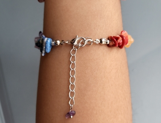 Chakra Bracelet Gemstone Rainbow Stones On Sterling Silver Chain