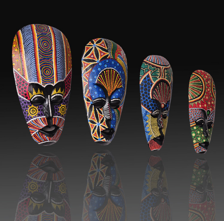 African Totem Mask - Wood Carved - Hand Painted 8"