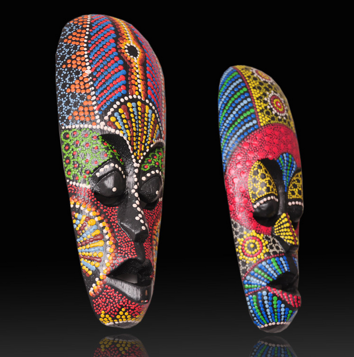 African Totem Mask - Wood Carved - Hand Painted 8"