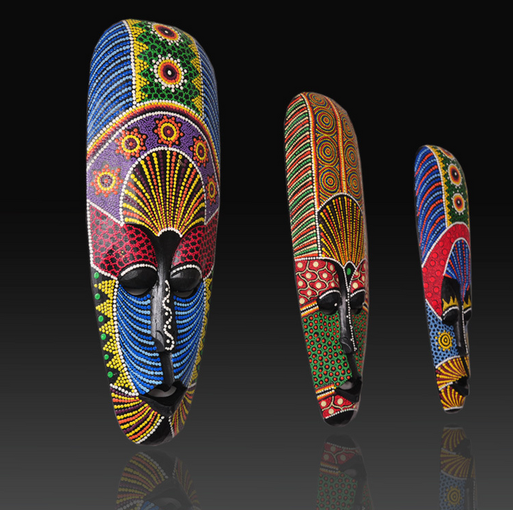 African Totem Mask - Wood Carved - Hand Painted 8"