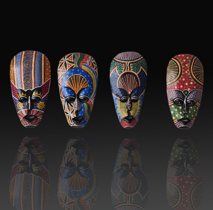 African Totem Mask - Wood Carved - Hand Painted 8"