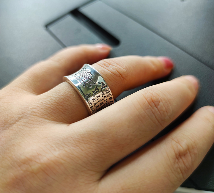 Sterling Silver Prajna Paramita Heart Sutra Ring