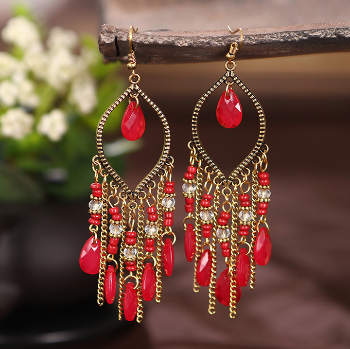 Bohemian Antique Long Water Drop Tassel Earrings