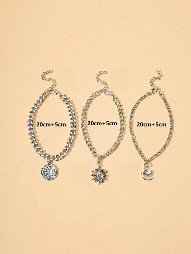 Wicca Heart, Moon & Sun Anklet 3pcs