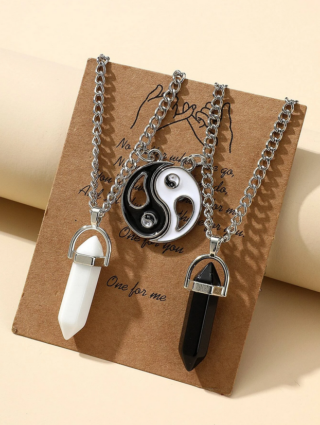 Yin & Yang Natural Stone Charm Necklace Set of two