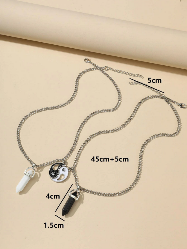 Yin & Yang Natural Stone Charm Necklace Set of two