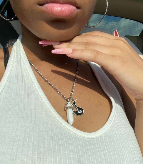 Yin & Yang Natural Stone Charm Necklace Set of two