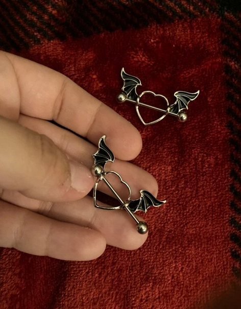 Bad Angel Wings Heart Nipple Ring