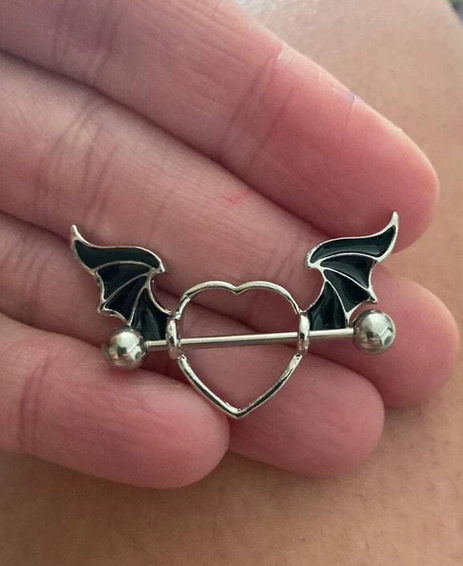 Bad Angel Wings Heart Nipple Ring