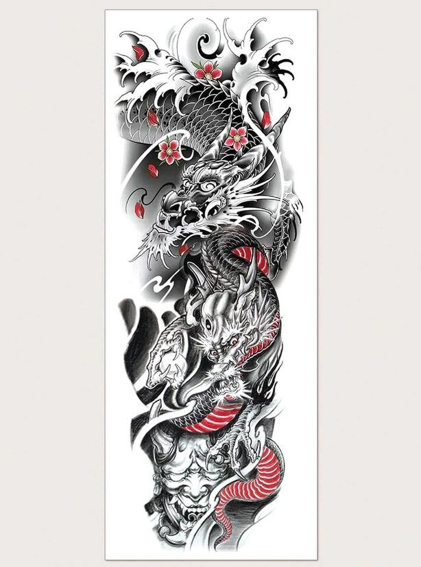 Chinese Dragon Full Arm, Leg or Back Henna Temporary Tattoo