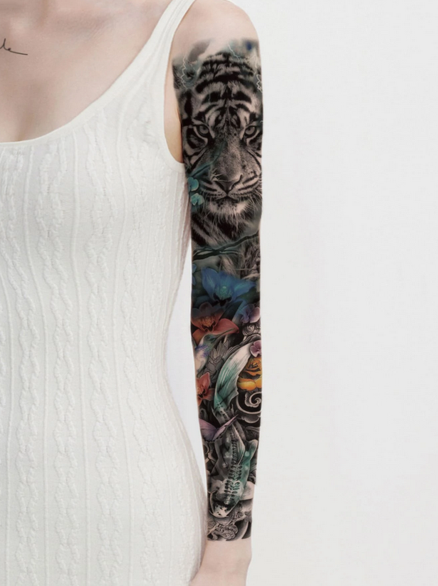 Tiger Scene Full Arm, Leg or Back Henna Temporary Tattoo