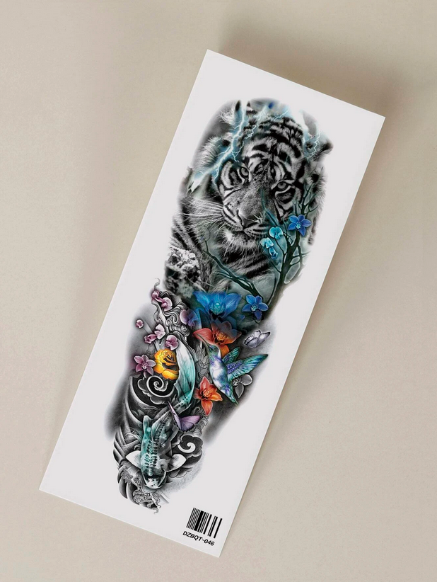 Tiger Scene Full Arm, Leg or Back Henna Temporary Tattoo