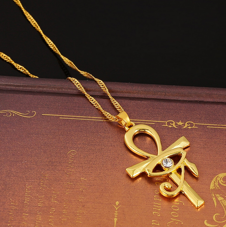 Ancient Egypt Horus Eye Ankh 18K Gold Plated Rhinestone Necklace (3 Colors)
