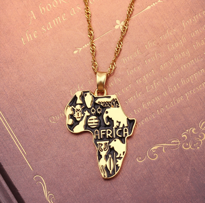 Africa Map Totem Symbols Necklace