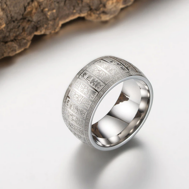 Powerful Carved Ancient Chinese Buddha Taoist Scripture Ring