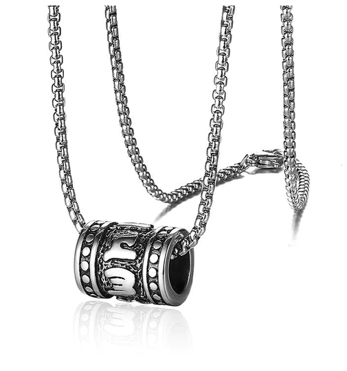 Stainless Steel Tibetan Buddhist Six Words Mantra Spirit Necklace