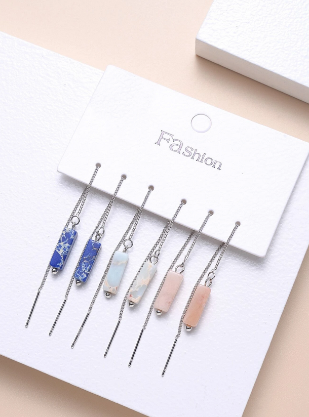Natural Stone Threader Earrings Set of 3 Pairs