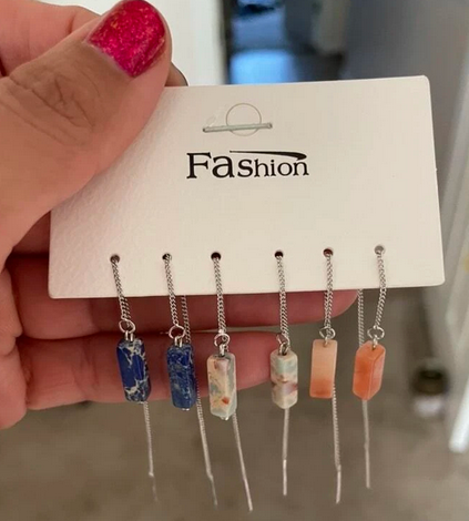 Natural Stone Threader Earrings Set of 3 Pairs