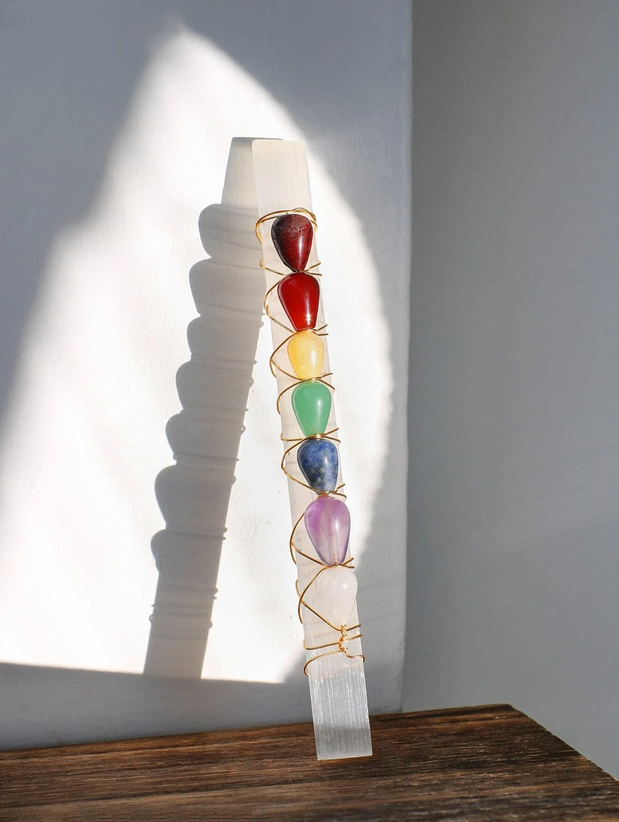 Selenite Chakra Rod W/ Natural Stones