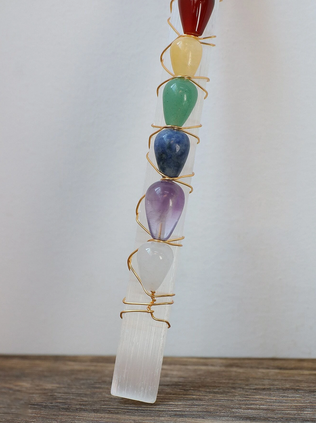 Selenite Chakra Rod W/ Natural Stones