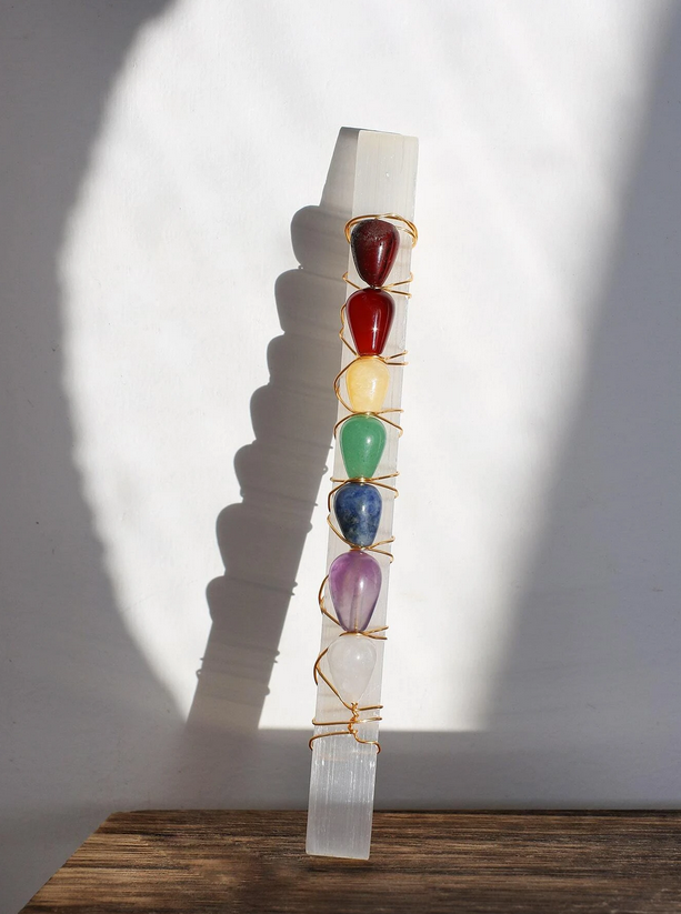 Selenite Chakra Rod W/ Natural Stones