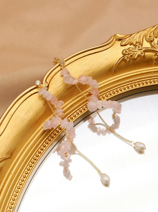 Cultured Pearl & Rose Quartz Drop Earrings