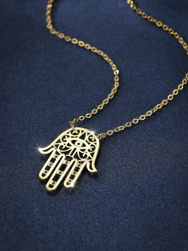 Hamsa Gold Zircon Necklace