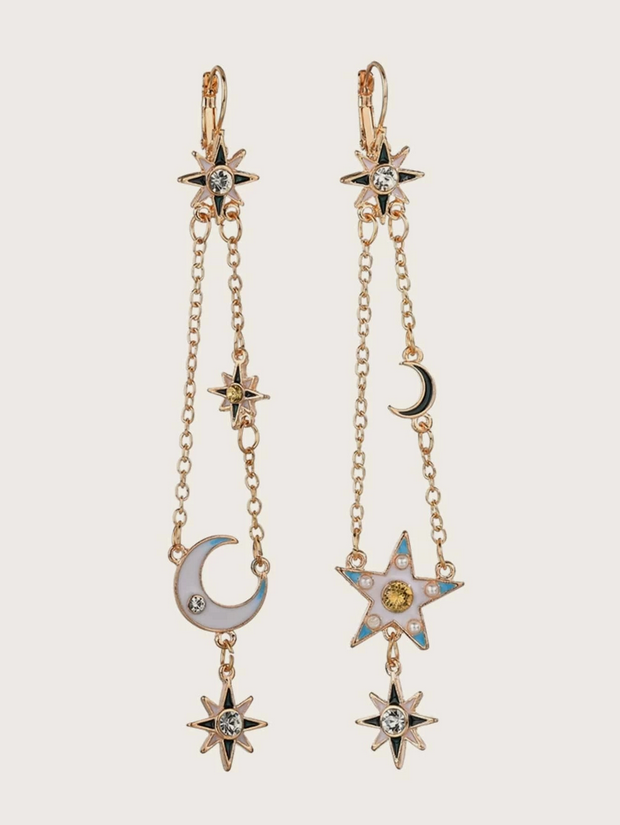 Rhinestone Star Moon Dangle Earrings