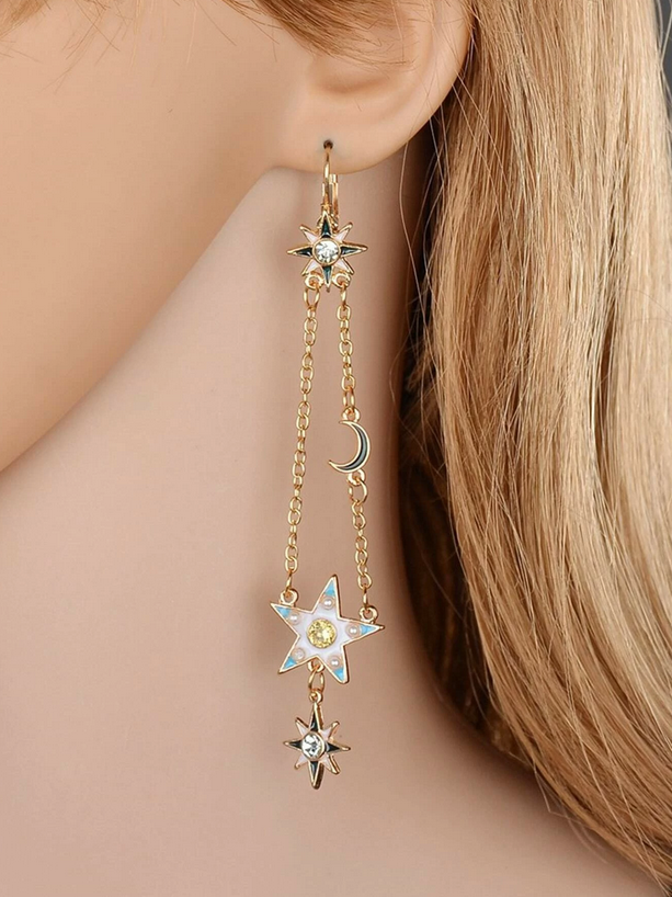 Rhinestone Star Moon Dangle Earrings