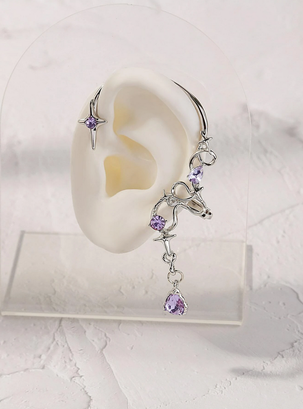 Pink / Purple Rhinestone Left Ear Wrap