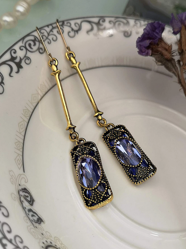 Long Elegant Natural Gemstone Dangle Earrings