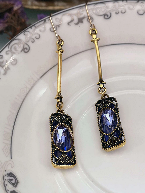 Long Elegant Natural Gemstone Dangle Earrings