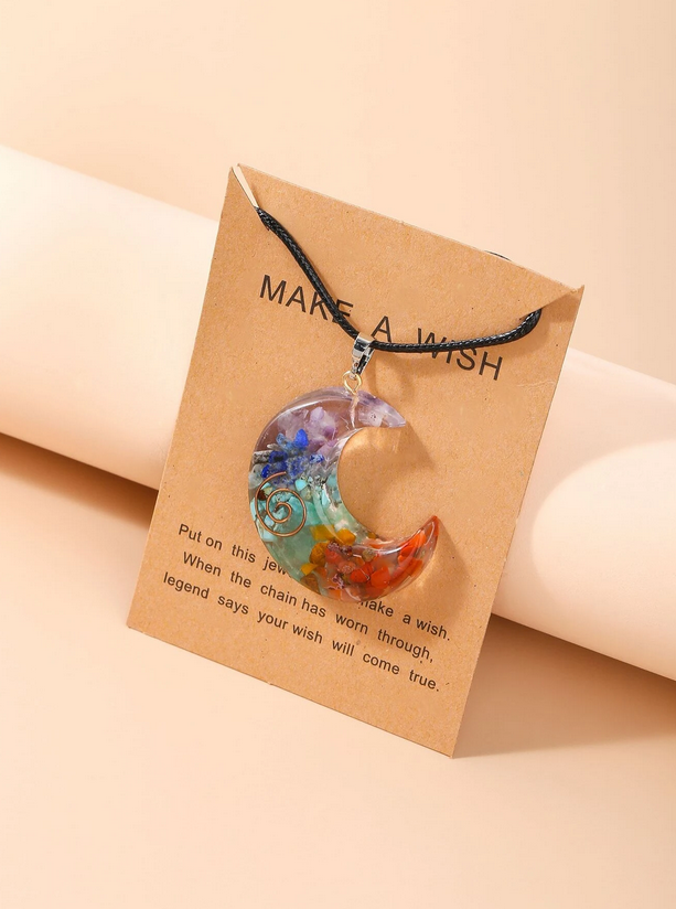 Moon Reiki / Chakra Natural Stone Copper Resin Necklace